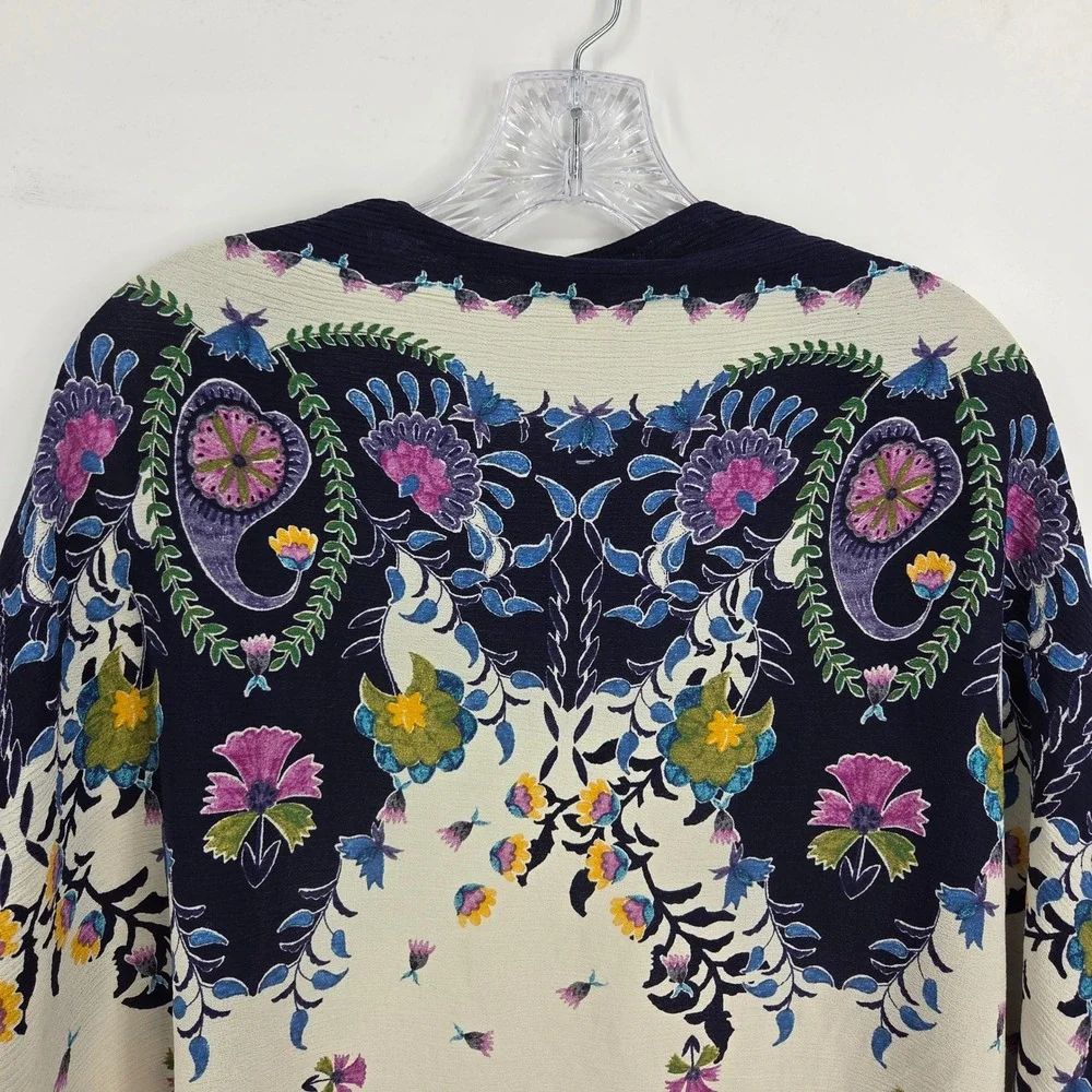 Anthropologie Kimono Wrap One Size Navy Floral Paisley Boho Art-Inspired Shawl